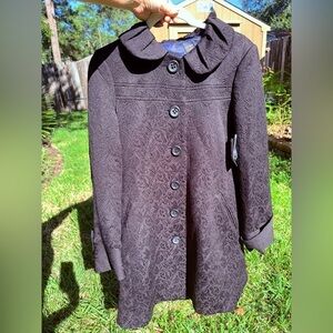 See clip 😍New! Nicole by Nicole Miller Black Brocade Pea Coat.  Size 10